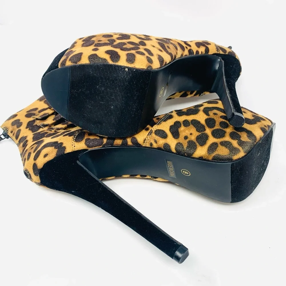 Generation Y Leopard Print Platform Heels Ankle Booties Stiletto Buckle Statemen